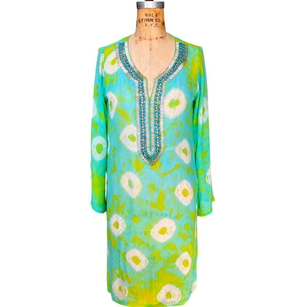 Bhoomi Shanti Vintage Beaded Tie-Dye Tunic Dress Size S